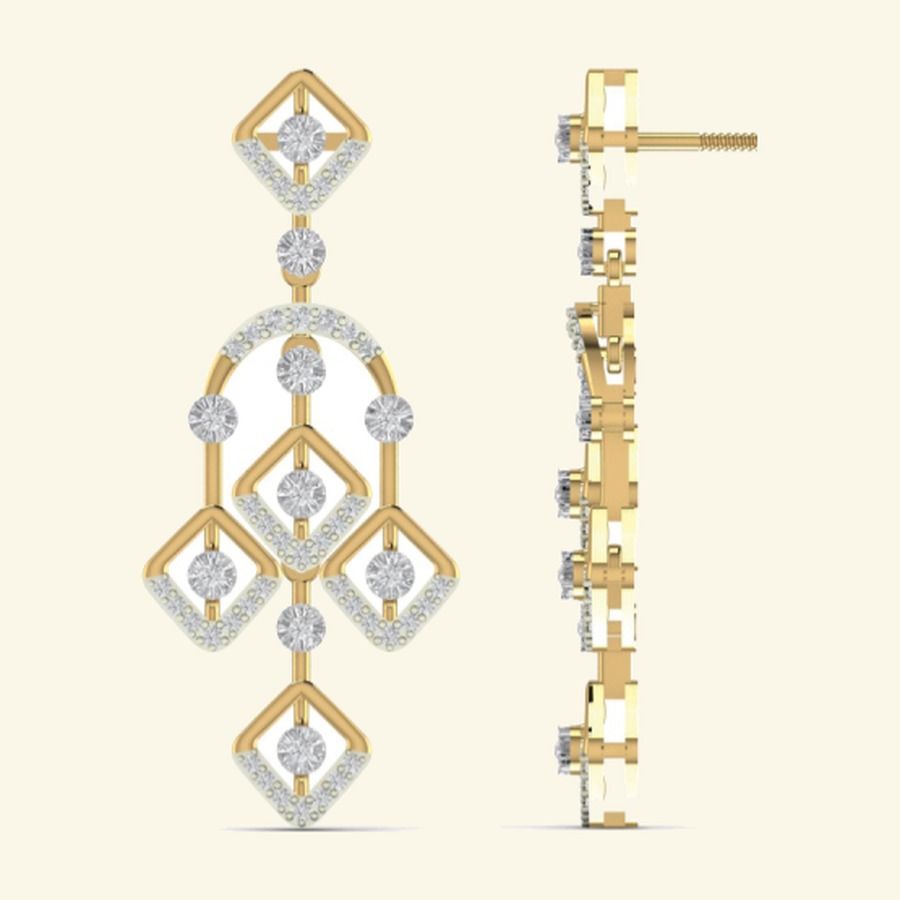 Heavy bridal drop earrings with multi-row diamond cluster and pearl finial. — 80.07 GM gold