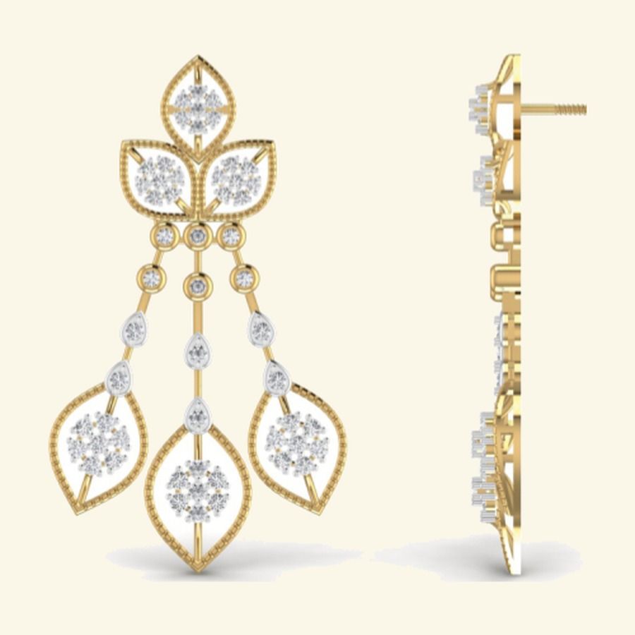 Drop earrings with pear emerald top and diamond marquise cascade. — 8.81 GM gold