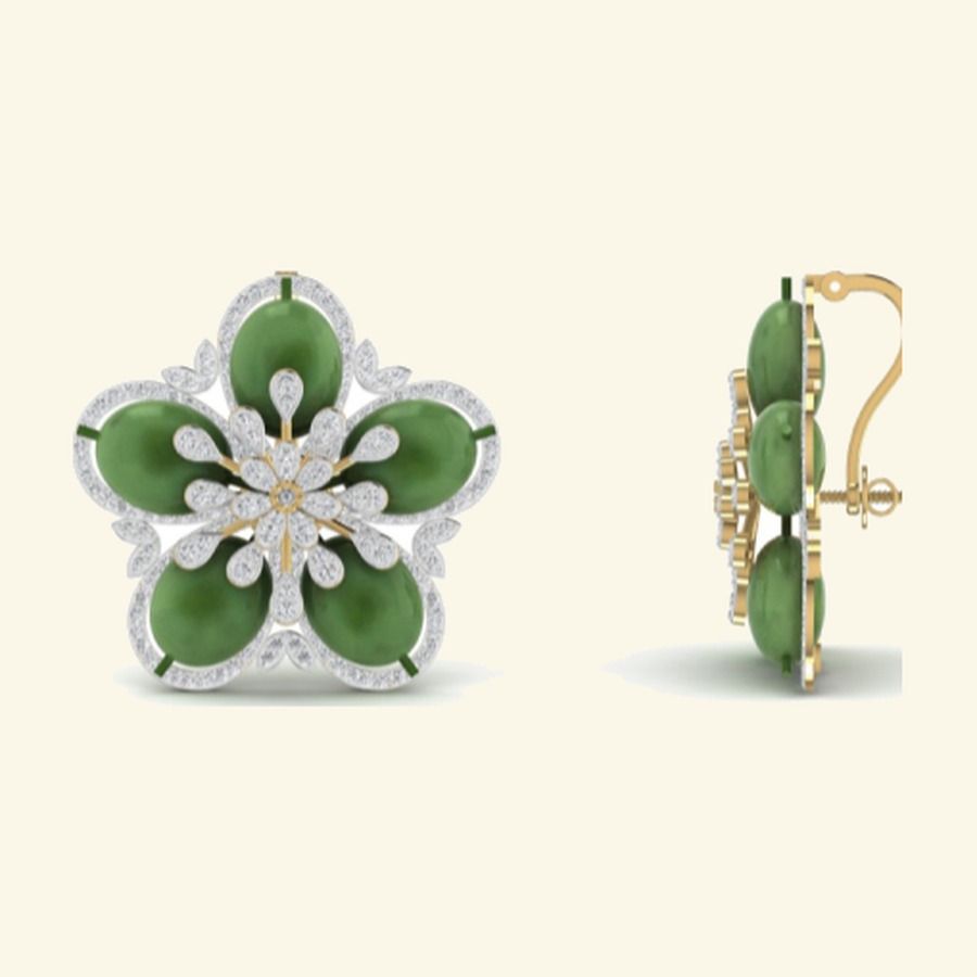 Long bridal jhumka earrings with diamond crown top and dome pearl drop. — 14.8 GM gold