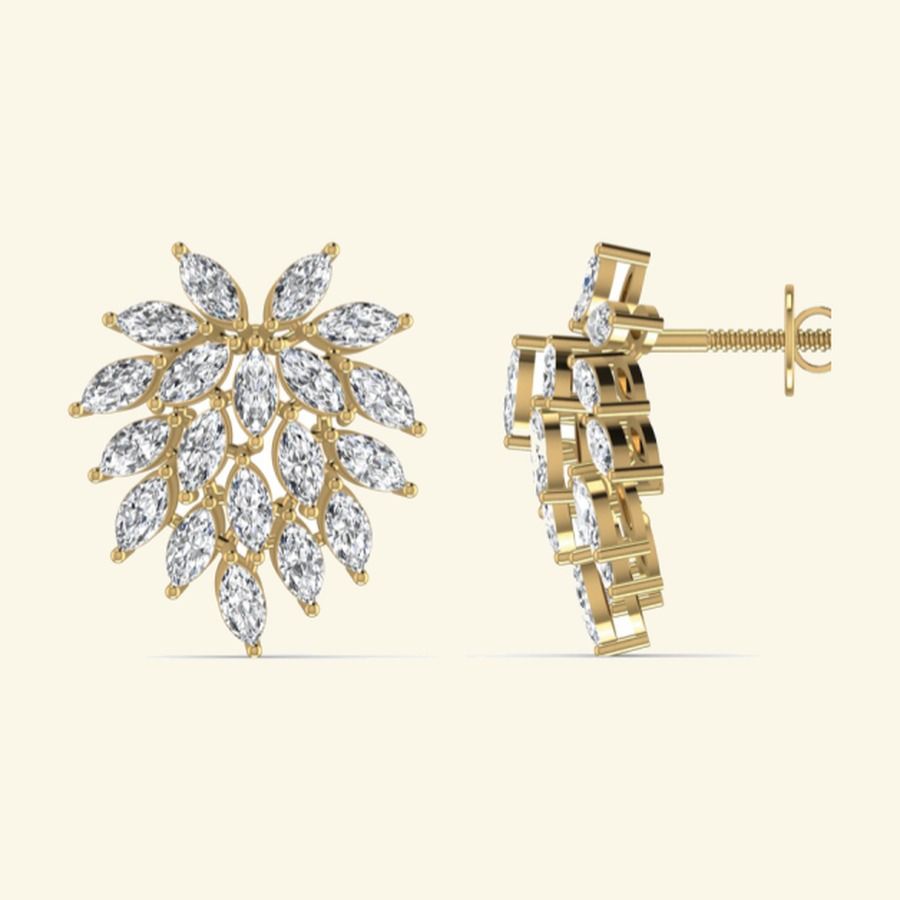 Marquise diamond cluster earrings with pear-cut fringe and pavé centre stations. — 4.52 GM gold