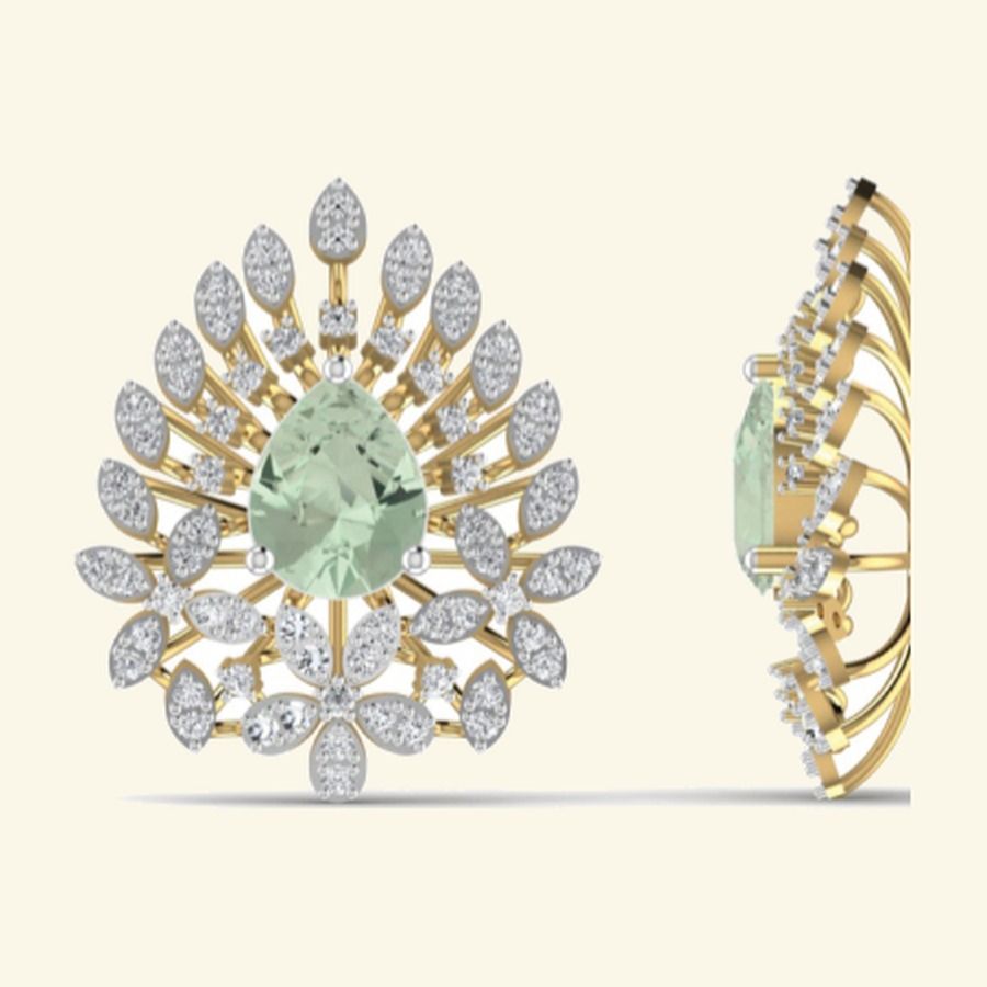 Pavé starburst drop earrings with pear-cut diamond fringe. — 7.00 GM gold