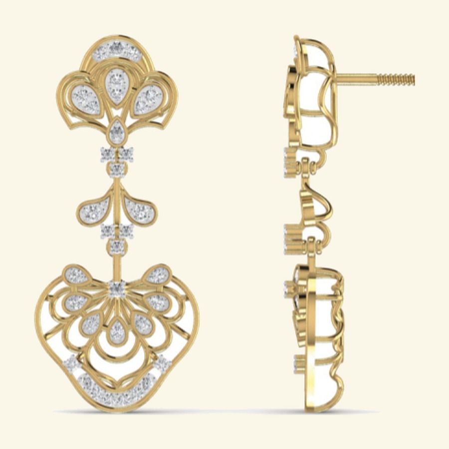 Diamond floral cluster earrings with marquise leaf petals and slim posts. — 4.42 GM gold