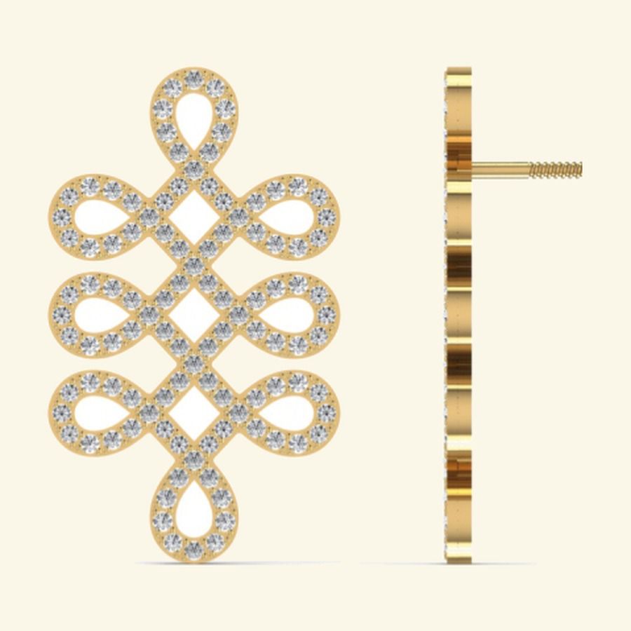 Long drop earrings with pavé floral top and diamond pendulum tail. — 7.25 GM gold