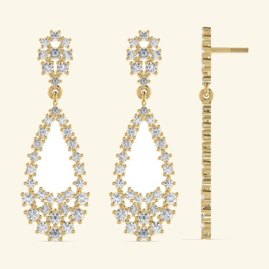 Pear ruby drop earrings with diamond cluster halo and pavé tassel suspension. — 6.72 GM gold