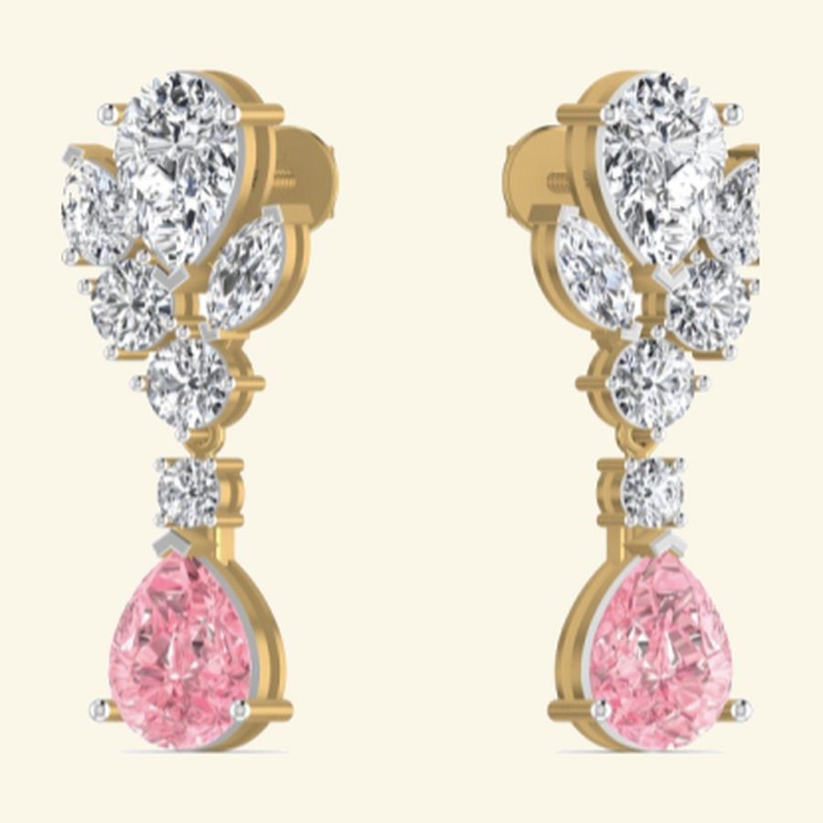 Diamond cluster drop earrings with pear-cut centre and openwork pavé halo. — 6.21 GM gold