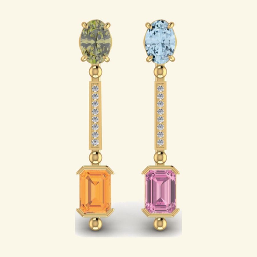 Slim pavé hoop drop earrings with floral diamond charm tail. — 4.08 GM gold