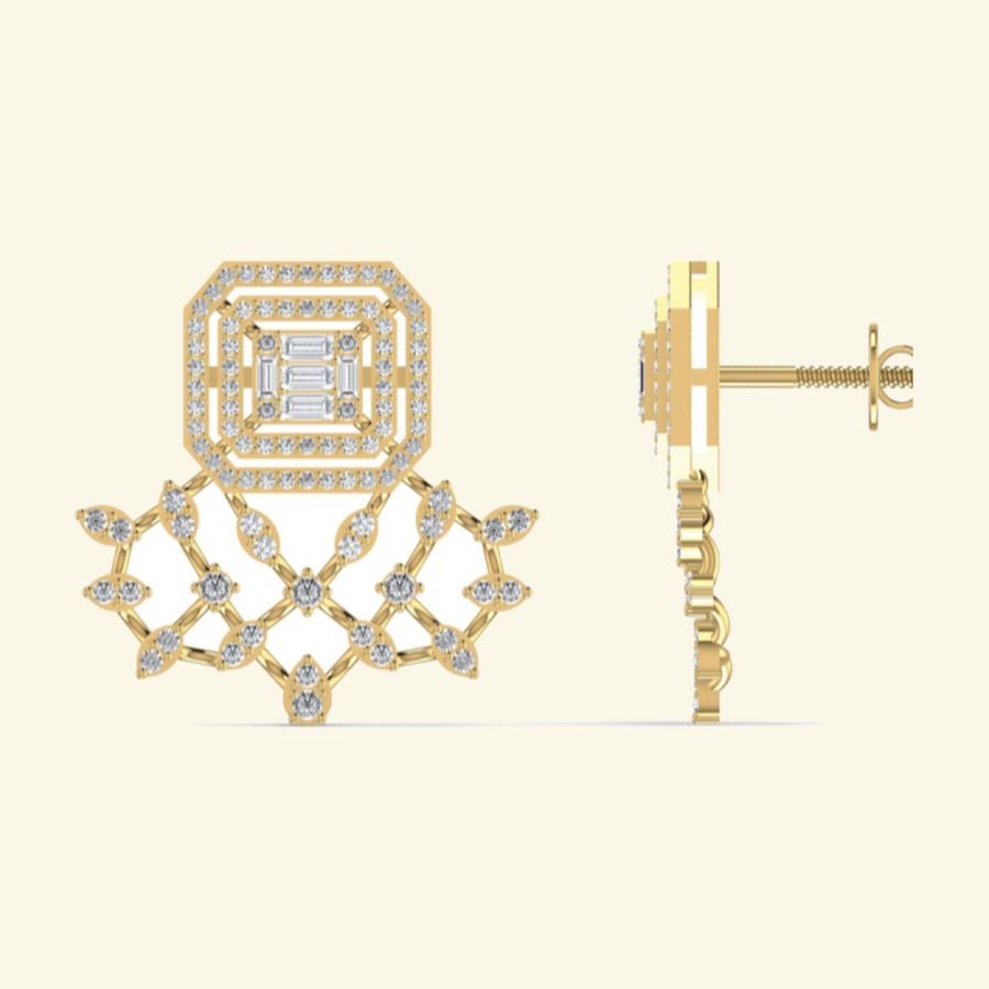 Round diamond cluster studs with pavé sunburst halo. — 5.77 GM gold
