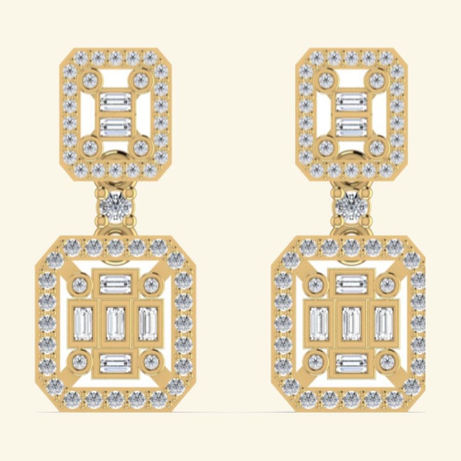 Round halo cluster earrings with pavé floral crown and bordered slim posts. — 4.21 GM gold