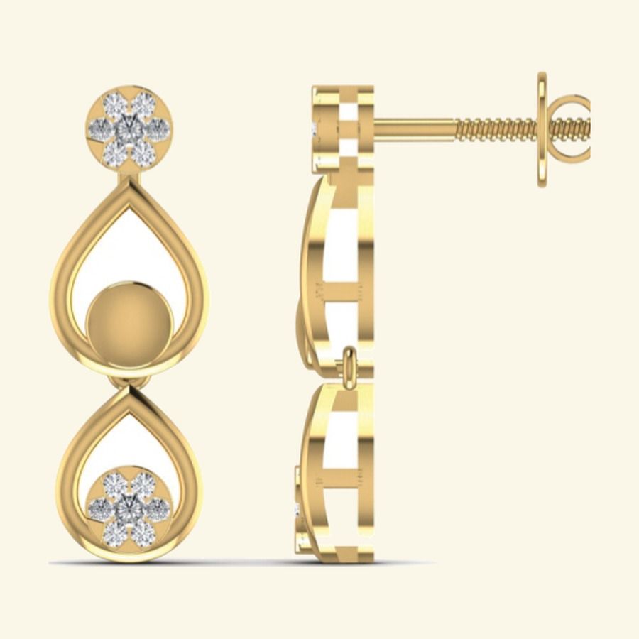 Diamond cluster drop earrings with floral spray crown and slim drop tail. — 3.49 GM gold