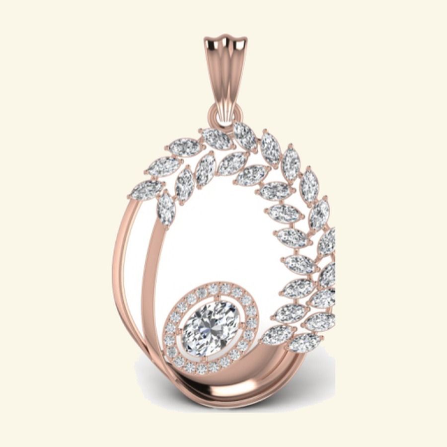 Pavé marquise wreath pendant with prong-set diamond surround. — 4.53 GM gold