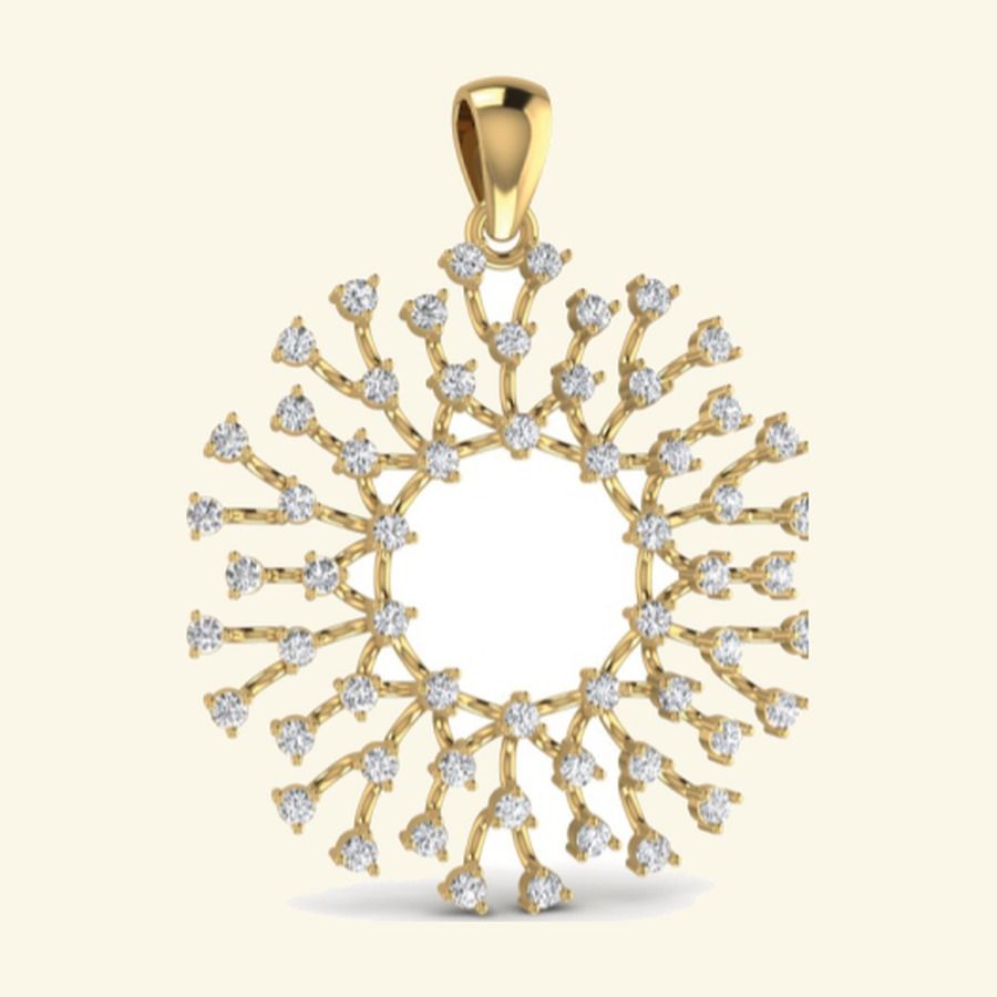 Round emerald centre pendant with pavé halo and slim diamond bail. — 2.45 GM gold