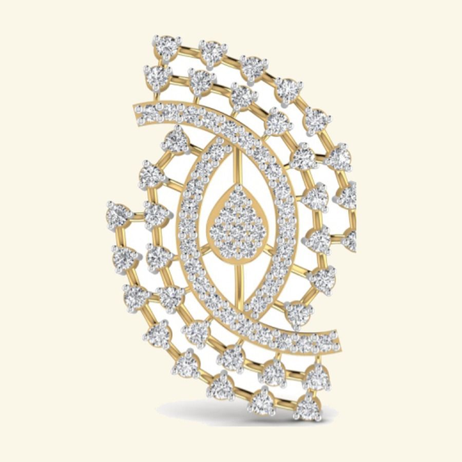 Paisley-shape openwork pendant with pavé eye centre and prong-set rim accents. — 2.65 GM gold