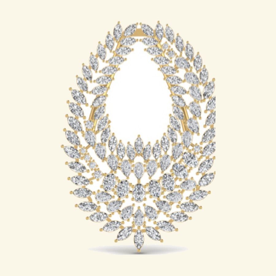 Egg-shape diamond wreath pendant with marquise-leaf wreath silhouette. — 9.55 GM gold
