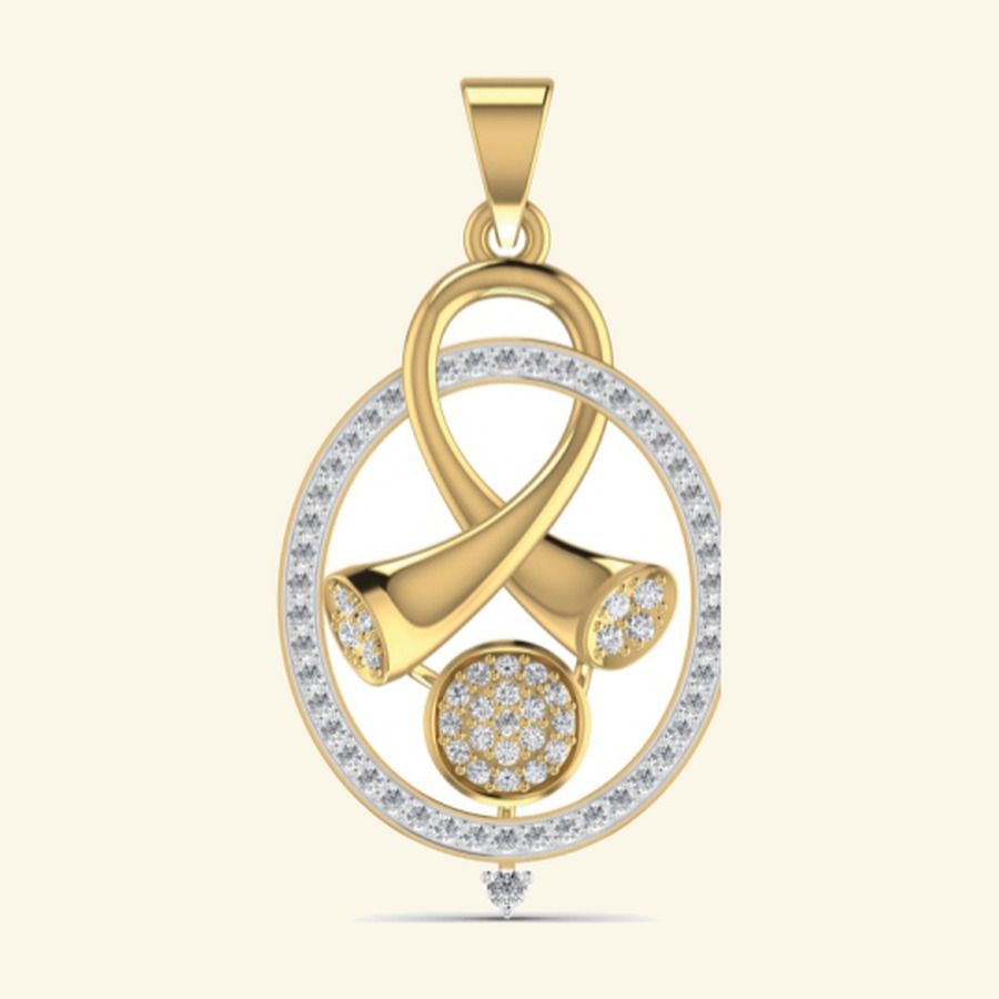 Oval pavé wreath pendant with central X-bow knot and small drop. — 5.82 GM gold
