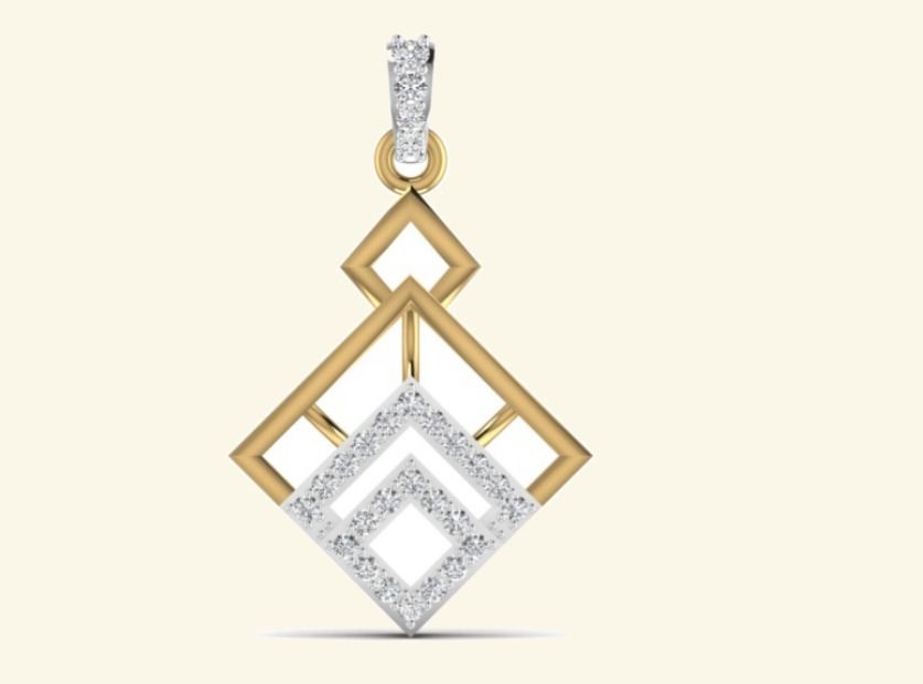 Two-tone diamond geometric pendant with stepped pavé V form and bezel bail. — 1.60 GM gold