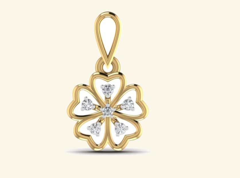 Open clover pendant with diamond accents inside floating gold petals. — 0.66 GM gold