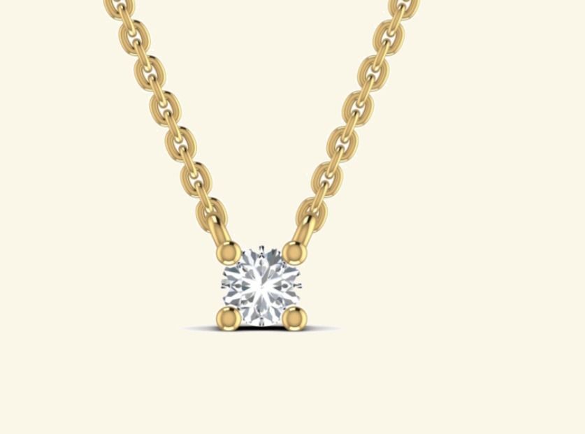 Single round prong-set solitaire on a slim cable bar pendant. — 1.60 GM gold