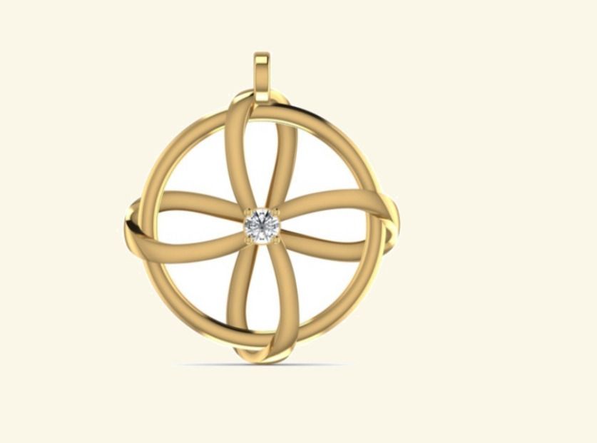 Open circle ribbon-knot pendant with single bezel-set diamond at the centre. — 1.67 GM gold