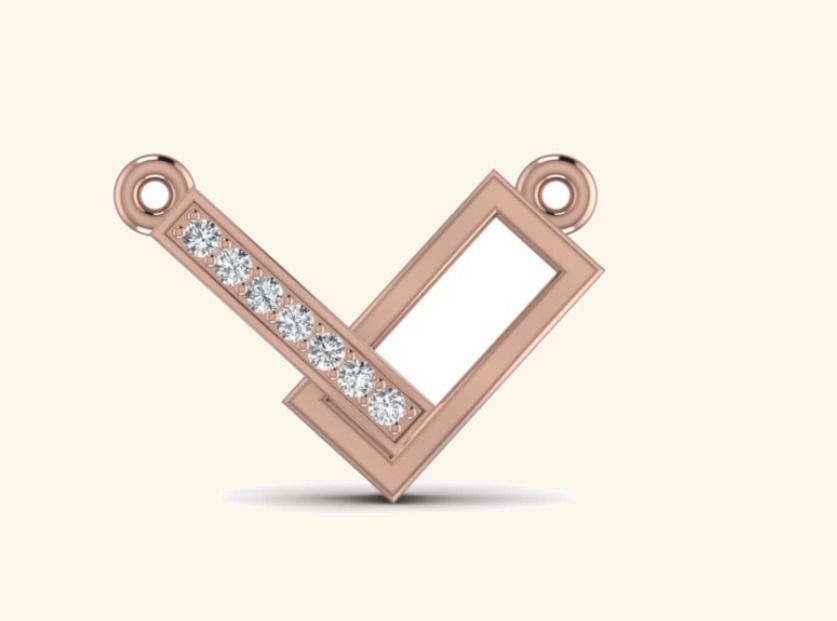 Rose-gold V checkmark pendant with pavé column on one side. — 0.88 GM gold