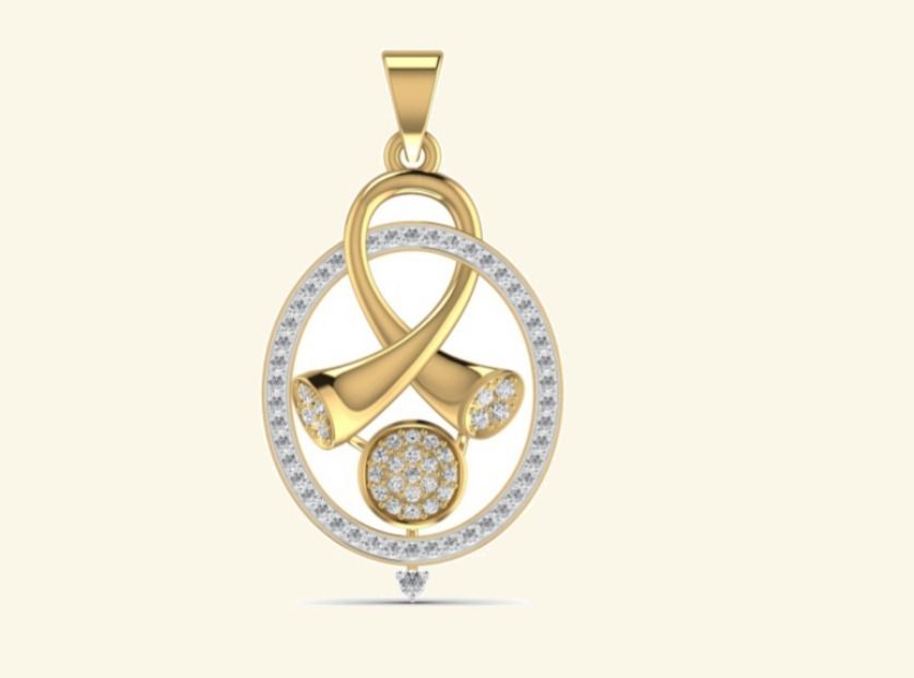 Oval pavé wreath pendant with central X-bow knot and small drop. — 5.82 GM gold