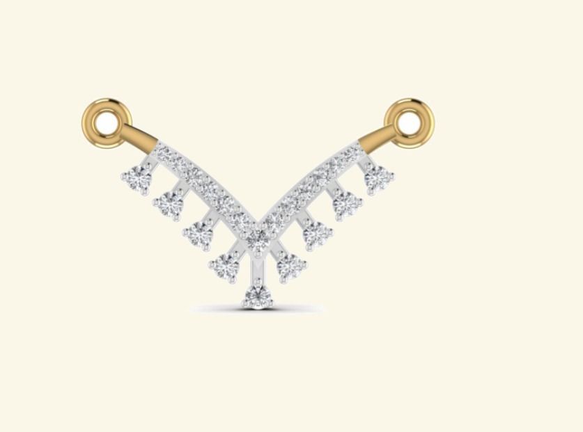 V-shape mangalsutra centerpiece with vertical pavé bar drop. — 2.02 GM gold