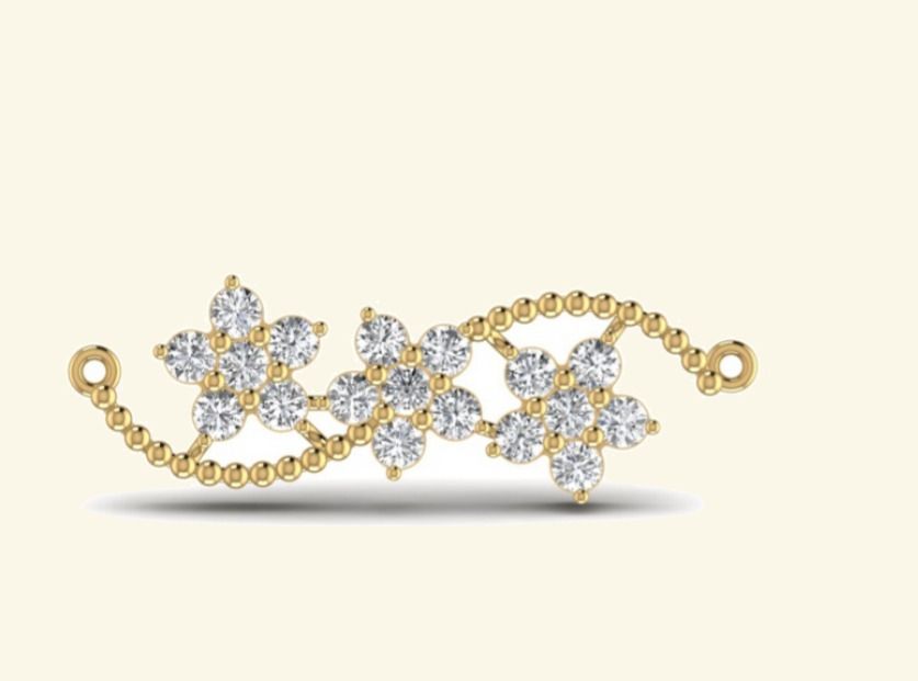 Mangalsutra-style three-flower cluster connector with bead chain. — 4.00 GM gold