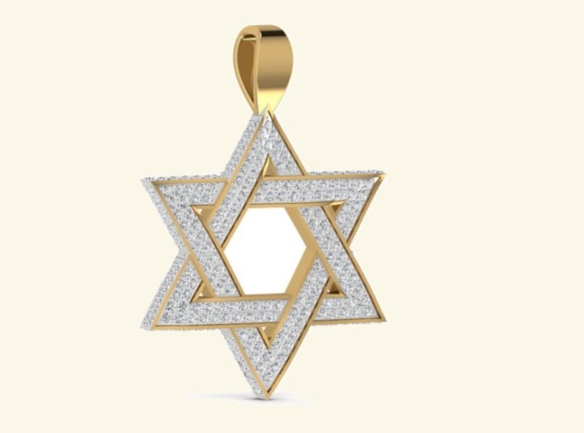 Star of David pendant with double-pavé interlocking triangles. — 7.73 GM gold